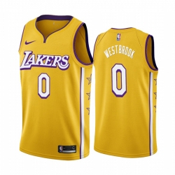 Los Angeles Lakers 0 Russell Westbrook Yellow Unveil 2019-20 City Edition Swingman NBA jersey