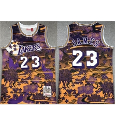 Los Angeles Lakers 23 LeBron James Purple Yellow Throwback Basketball Jersey