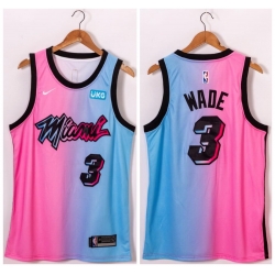 Miami Heat 3 Dwyane Wade Blue Pink 2021 City Edition Swingman Jersey