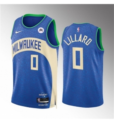 Milwaukee Bucks 0 Damian Lillard 2023-24 Blue City Edition Stitched Basketball Jersey Milwaukee Bucks 0 Damian Lillard 2023-24 Blue City Edition Stitched Basketball Jersey