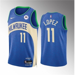 Milwaukee Bucks 11 Brook Lopez 2023-24 Blue City Edition Stitched Basketball Jersey