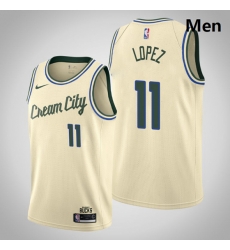 Milwaukee Bucks 11 Brook Lopez Cream Basketball Swingman City Edition 2019 20 Jersey