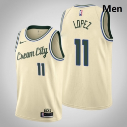 Milwaukee Bucks 11 Brook Lopez Cream Basketball Swingman City Edition 2019 20 Jersey