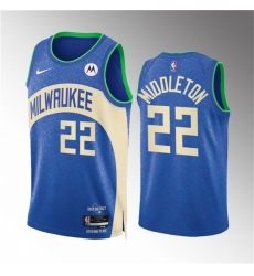 Milwaukee Bucks 22 Khris Middleton 2023-24 Blue City Edition Stitched Basketball Jersey Milwaukee Bucks 22 Khris Middleton 2023-24 Blue City Edition Stitched Basketball Jersey
