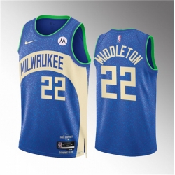 Milwaukee Bucks 22 Khris Middleton 2023-24 Blue City Edition Stitched Basketball Jersey