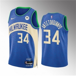 Milwaukee Bucks 34 Giannis Antetokounmpo 2023-24 Blue City Edition Stitched Basketball Jersey