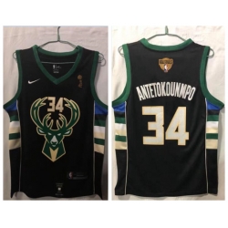 Milwaukee Bucks 34 Giannis Antetokounmpo Black 2021 NBA Finals Champions Swingman Jersey
