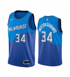 Milwaukee Bucks 34 Giannis Antetokounmpo Blue NBA Swingman 2020-21 City Edition Jersey