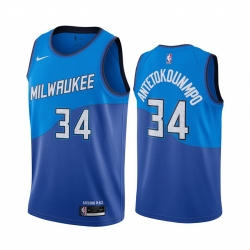 Milwaukee Bucks 34 Giannis Antetokounmpo Blue NBA Swingman 2020-21 City Edition Jersey