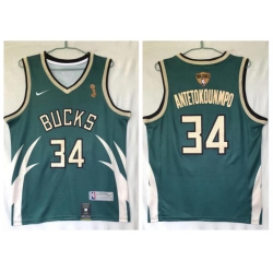 Milwaukee Bucks 34 Giannis Antetokounmpo Green 2021 Earned Edition NBA Finals Champions Swingman Jersey