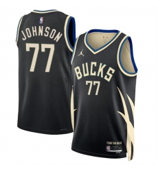 Milwaukee Bucks 77 AJ Johnson Black 2024 Draft Statement Edition Stitched Basketball Jersey