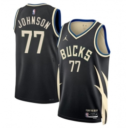 Milwaukee Bucks 77 AJ Johnson Black 2024 Draft Statement Edition Stitched Basketball Jersey