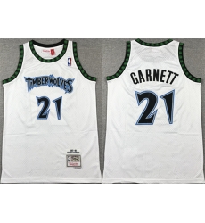 Minnesota Timberwolves 21 Kevin Garnett White 1997-98 Throwback Stitched Jersey
