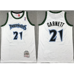 Minnesota Timberwolves 21 Kevin Garnett White 1997-98 Throwback Stitched Jersey