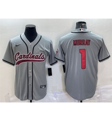 Arizona Cardinals 1 Kyler Murray Grey With Patch Cool Base Stitched Baseball Jersey