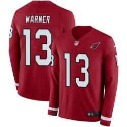 Arizona Cardinals 13 Kurt Warner Red Team Color Stitched NFL Limited Therma Long Sleeve Jersey
