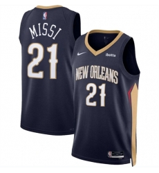 New Orleans Pelicans 21 Yves Missi Navy 2024 Draft Icon Edition Stitched Basketball Jersey
