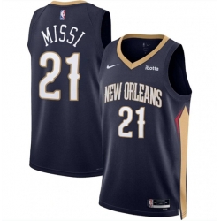 New Orleans Pelicans 21 Yves Missi Navy 2024 Draft Icon Edition Stitched Basketball Jersey
