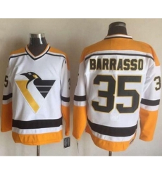 Pittsburgh Penguins #35 Tom Barrasso White Yellow CCM Throwback Stitched NHL Jersey