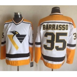 Pittsburgh Penguins #35 Tom Barrasso White Yellow CCM Throwback Stitched NHL Jersey