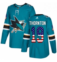 San Jose Sharks 19 Joe Thornton Teal Green USA Flag Fashion NHL jersey