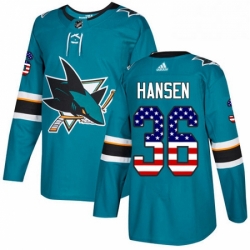 San Jose Sharks 36 Jannik Hansen Teal Green USA Flag Fashion NHL jersey