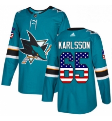 San Jose Sharks 65 Erik Karlsson Teal Green USA Flag Fashion NHL jersey