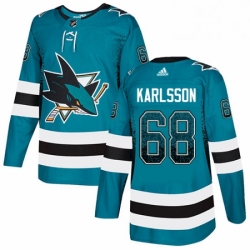 San Jose Sharks 68 Melker Karlsson Teal Drift Fashion NHL jersey