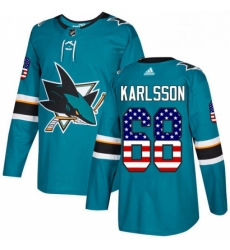 San Jose Sharks 68 Melker Karlsson Teal Green USA Flag Fashion NHL jersey San Jose Sharks 68 Melker Karlsson Teal Green USA Flag Fashion NHL jersey