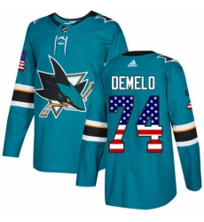 San Jose Sharks 74 Dylan DeMelo Teal Green USA Flag Fashion NHL jersey