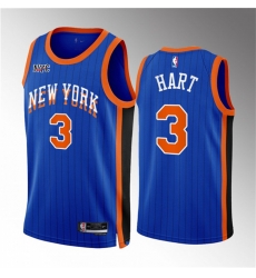 New Yok Knicks 3 Josh Hart Blue 2023 24 City Edition Stitched Basketball Jersey