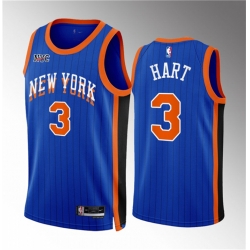 New Yok Knicks 3 Josh Hart Blue 2023 24 City Edition Stitched Basketball Jersey