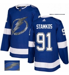 Tampa Bay Lightning 91 Steven Stamkos Royal Blue Fashion Gold NHL jersey