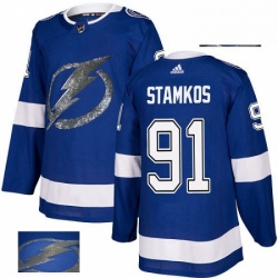 Tampa Bay Lightning 91 Steven Stamkos Royal Blue Fashion Gold NHL jersey