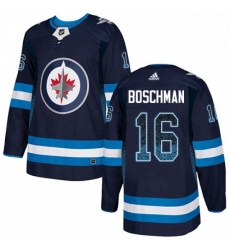 Winnipeg Jets 16 Laurie Boschman Navy Blue Drift Fashion NHL jersey