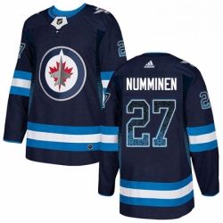 Winnipeg Jets 27 Teppo Numminen Navy Blue Drift Fashion NHL jersey