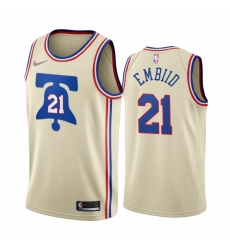 Philadelphia 76ers 21 Joel Embiid Cream NBA Swingman 2020 21 Earned Edition Jersey