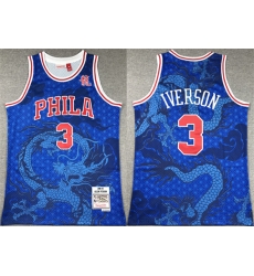 Philadelphia 76ers 3 Allen Iverson Royal Throwback Stitched Basketball Jersey