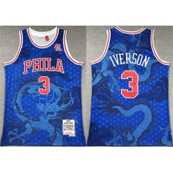 Philadelphia 76ers 3 Allen Iverson Royal Throwback Stitched Basketball Jersey