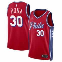 Philadelphia 76ers 30 Adam Bona Red 2024 Draft Statement Edition Stitched Jersey