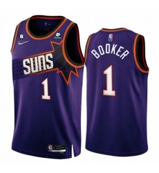 Phoenix Suns 1 Devin Booker 2022 23 Purple 75th Anniversary Icon Edition With NO 6 Patch Stitched Jersey