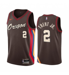 Portland Trail Blazers 2 Gary Trent Jr Chocolate NBA Swingman 2020 21 City Edition Jersey