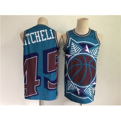 Utah Jazz 45 Donovan Mitchell Blue Big Face Throwback Stitched Jersey