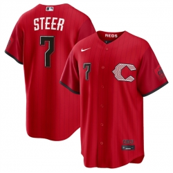 Cincinnati Reds 7 Spencer Steer Red 2026 City Connect Stadium Stitched Baseball Jersey