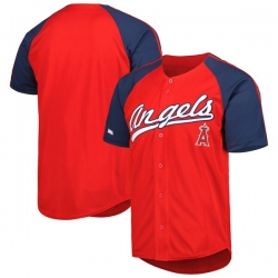 Los Angeles Angels Stitches Button Down Raglan Fashion Jersey Red