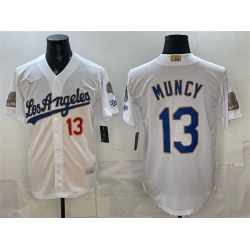 Los Angeles Dodgers 13 Max Muncy White 2026 Gold Collection 9x & B2B Champs Patch Stitched Baseball Jersey