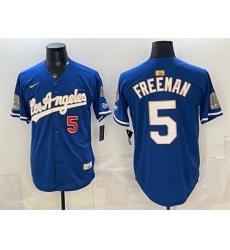 Los Angeles Dodgers 5 Freddie Freeman Royal 2026 Gold Collection Champs Patch Stitched Baseball Jersey