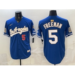 Los Angeles Dodgers 5 Freddie Freeman Royal 2026 Gold Collection Champs Patch Stitched Baseball Jersey