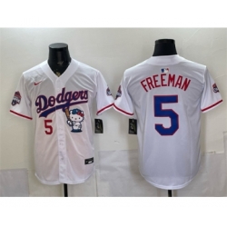 Los Angeles Dodgers 5 Freddie Freeman White Hello Kitty Night 2025 World Series Champions Patch Stitched Baseball Jersey