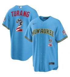 Brice Turang Milwaukee Brewers Usa 250 Fourth Of July Road Stadium Jersey Light Blue